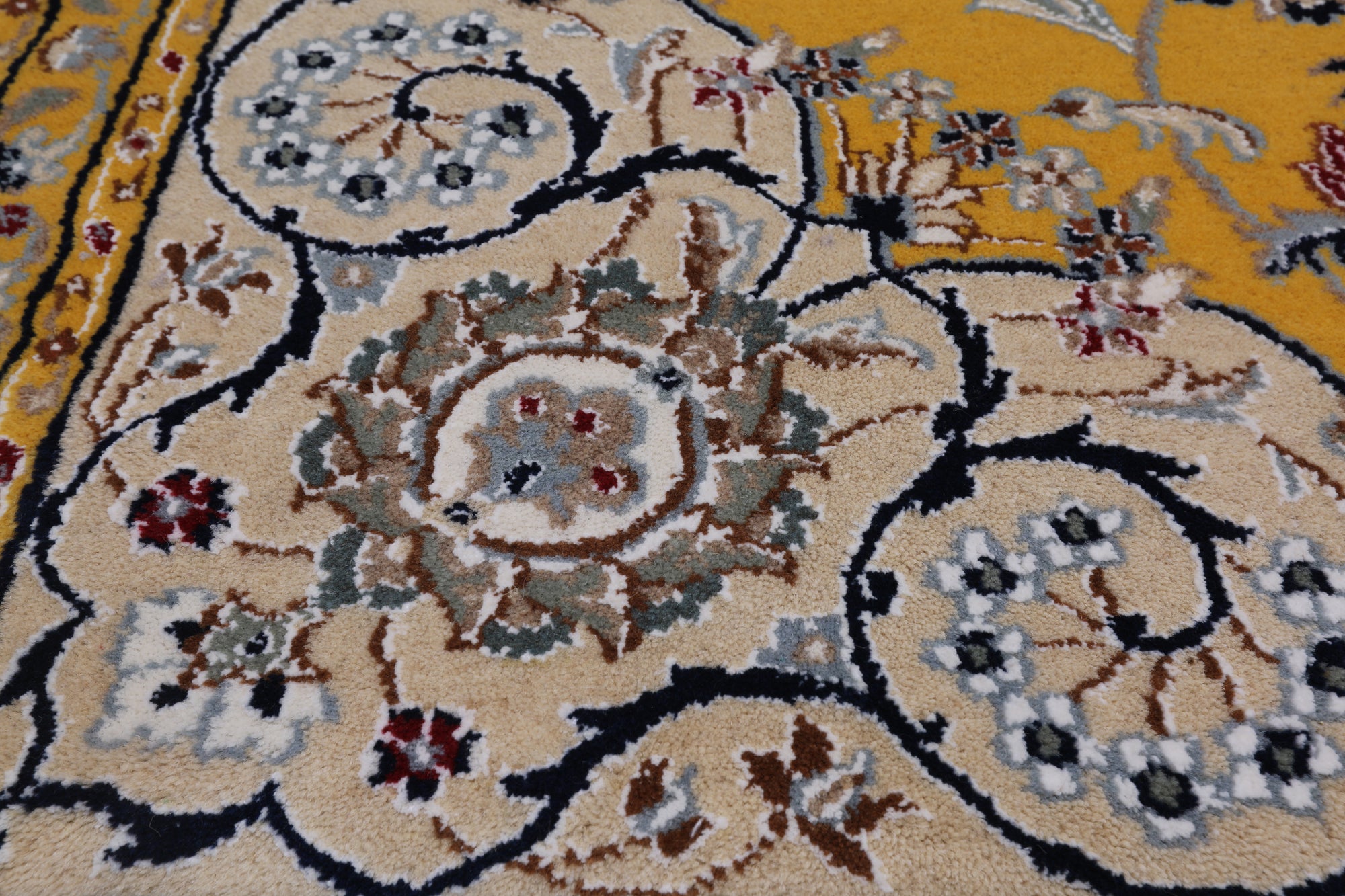 Gold Square Persian Nain Hand Knotted Wool & Silk Rug - 8' 3" X 8' 3"