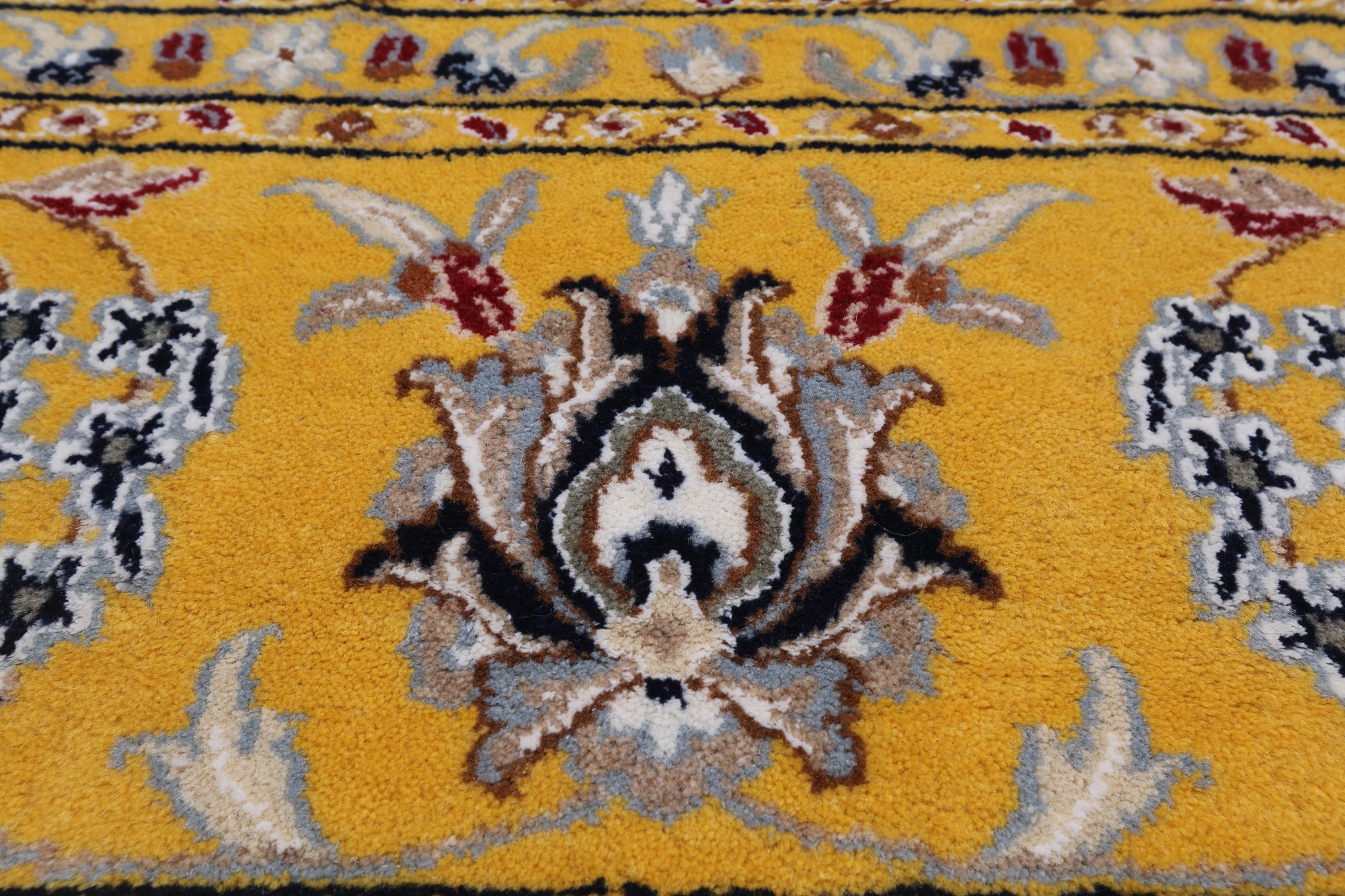 Gold Square Persian Nain Hand Knotted Wool & Silk Rug - 8' 3" X 8' 3"