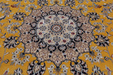 Gold Square Persian Nain Hand Knotted Wool & Silk Rug - 8' 3" X 8' 3"