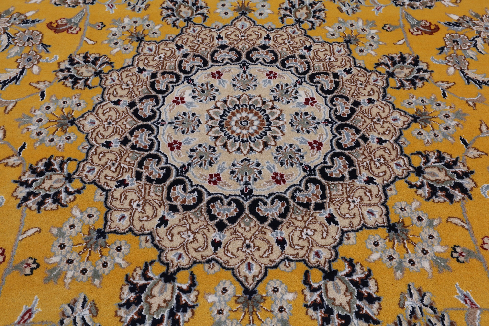 Gold Square Persian Nain Hand Knotted Wool & Silk Rug - 8' 3" X 8' 3"