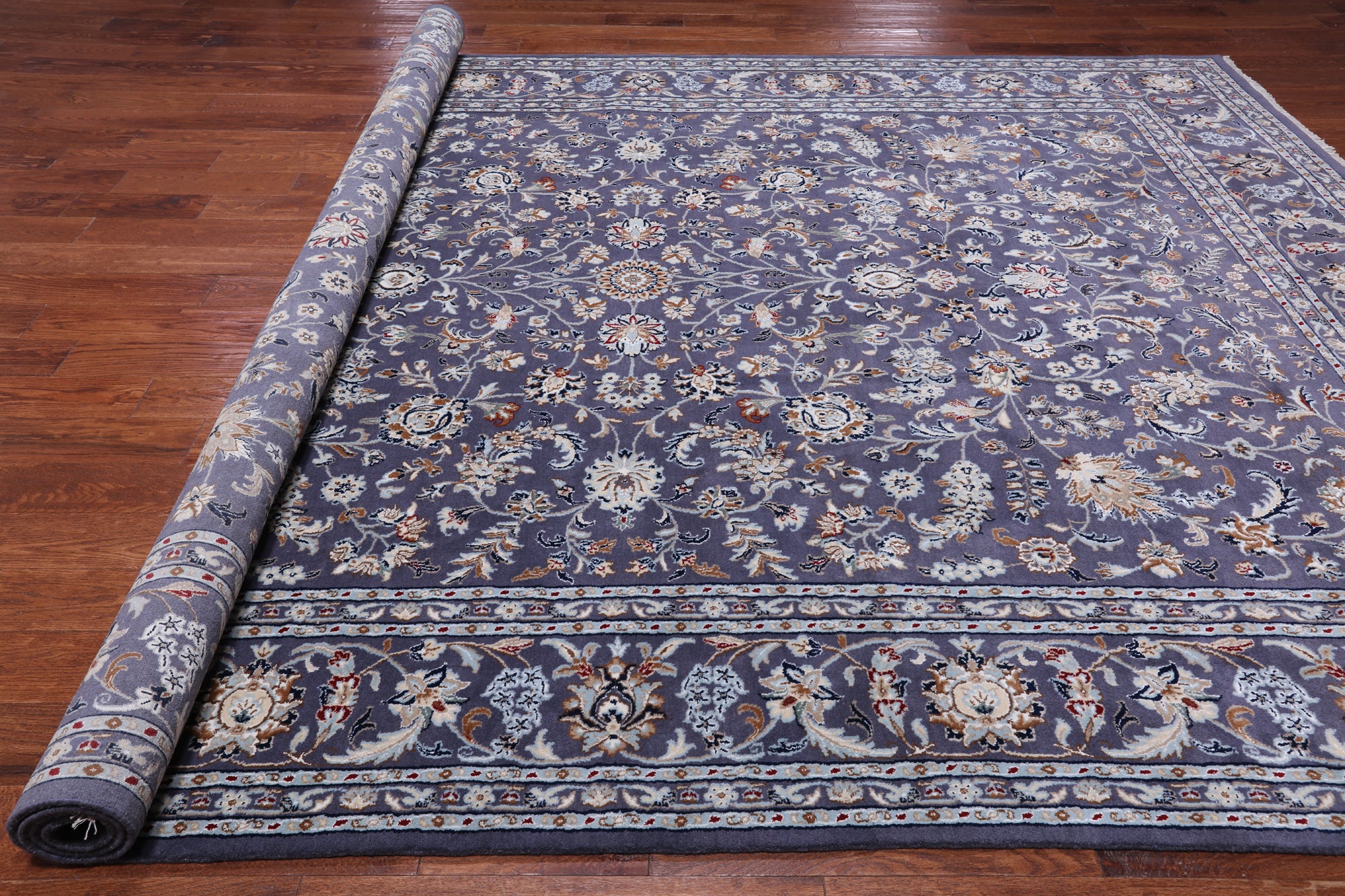 Grey Persian Nain Hand Knotted Wool & Silk Rug - 8' 11" X 12' 3"