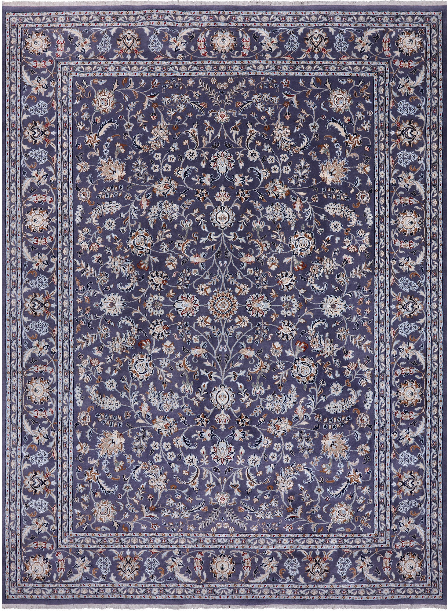 Grey Persian Nain Hand Knotted Wool & Silk Rug - 8' 11" X 12' 3"