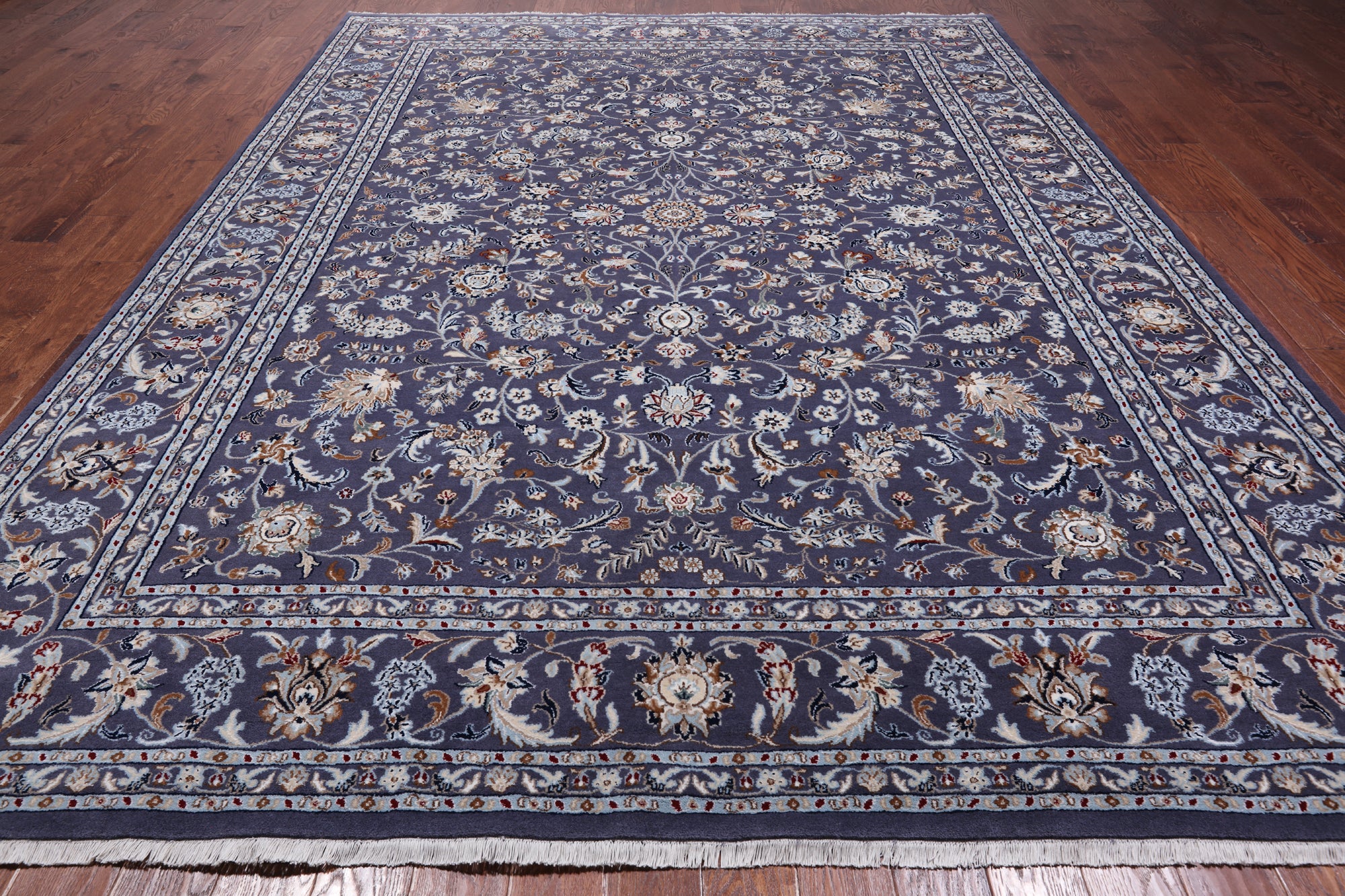 Grey Persian Nain Hand Knotted Wool & Silk Rug - 8' 11" X 12' 3"