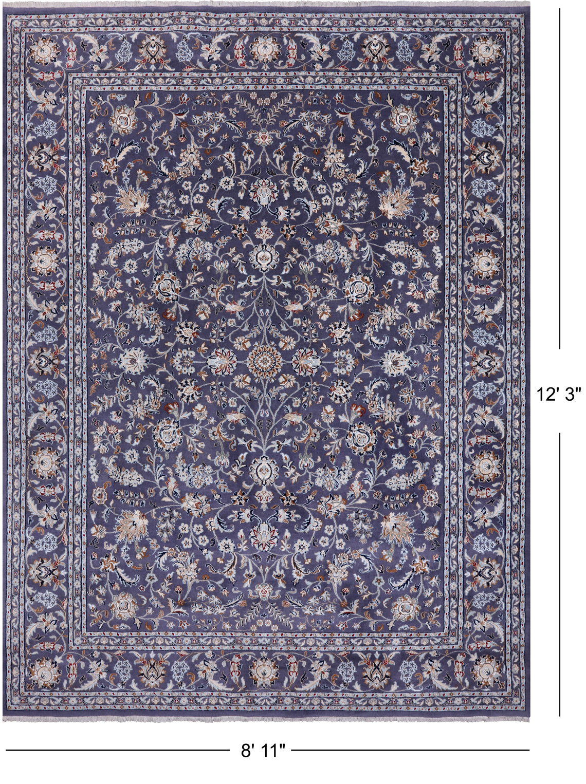 Grey Persian Nain Hand Knotted Wool & Silk Rug - 8' 11" X 12' 3"