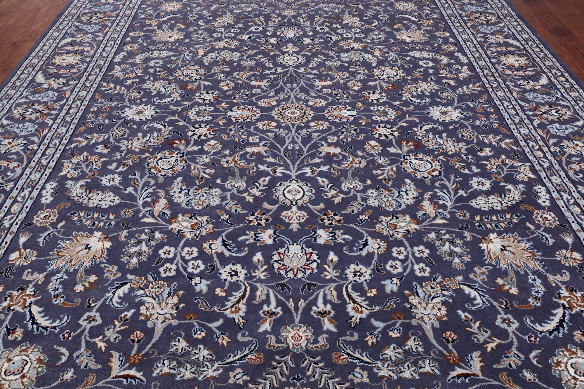 Grey Persian Nain Hand Knotted Wool & Silk Rug - 8' 11" X 12' 3"