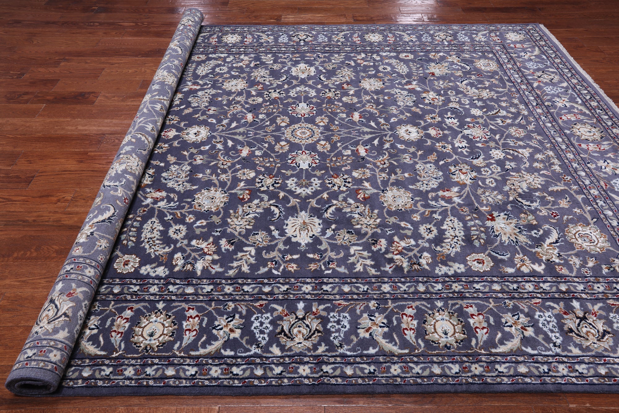 Grey Persian Nain Hand Knotted Wool & Silk Rug - 8' 0" X 10' 1"