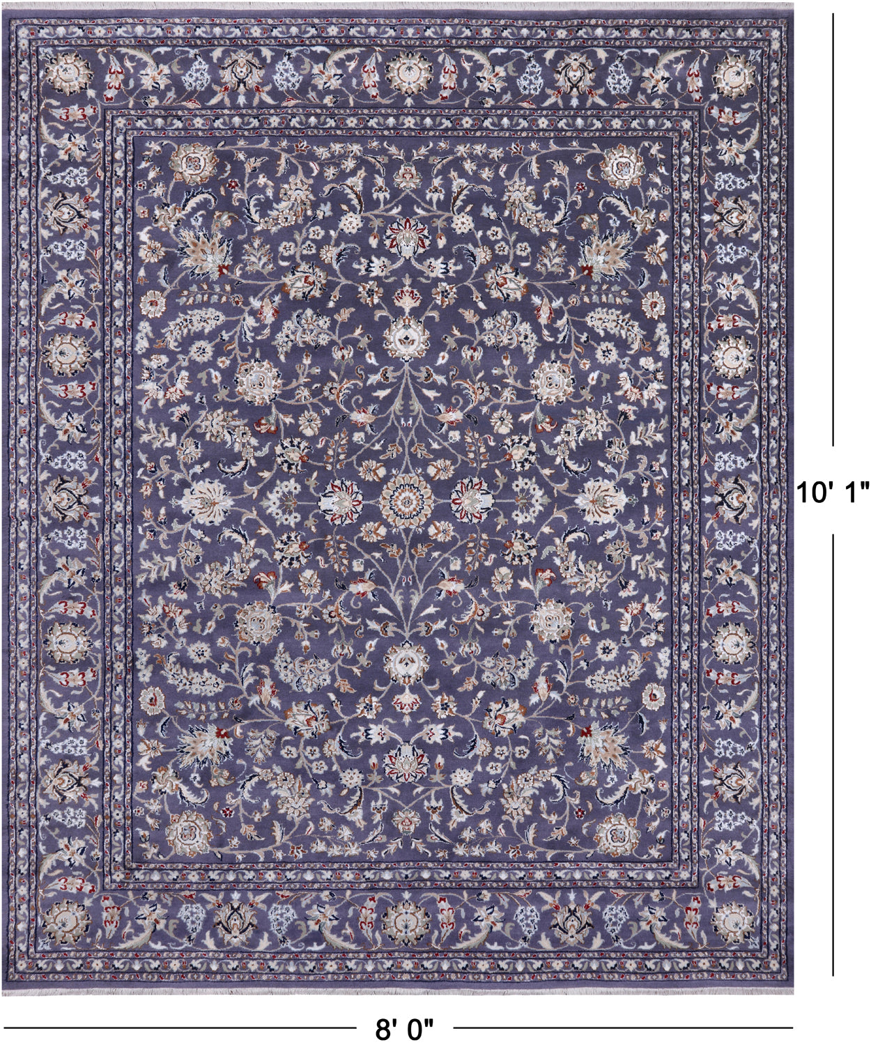 Grey Persian Nain Hand Knotted Wool & Silk Rug - 8' 0" X 10' 1"