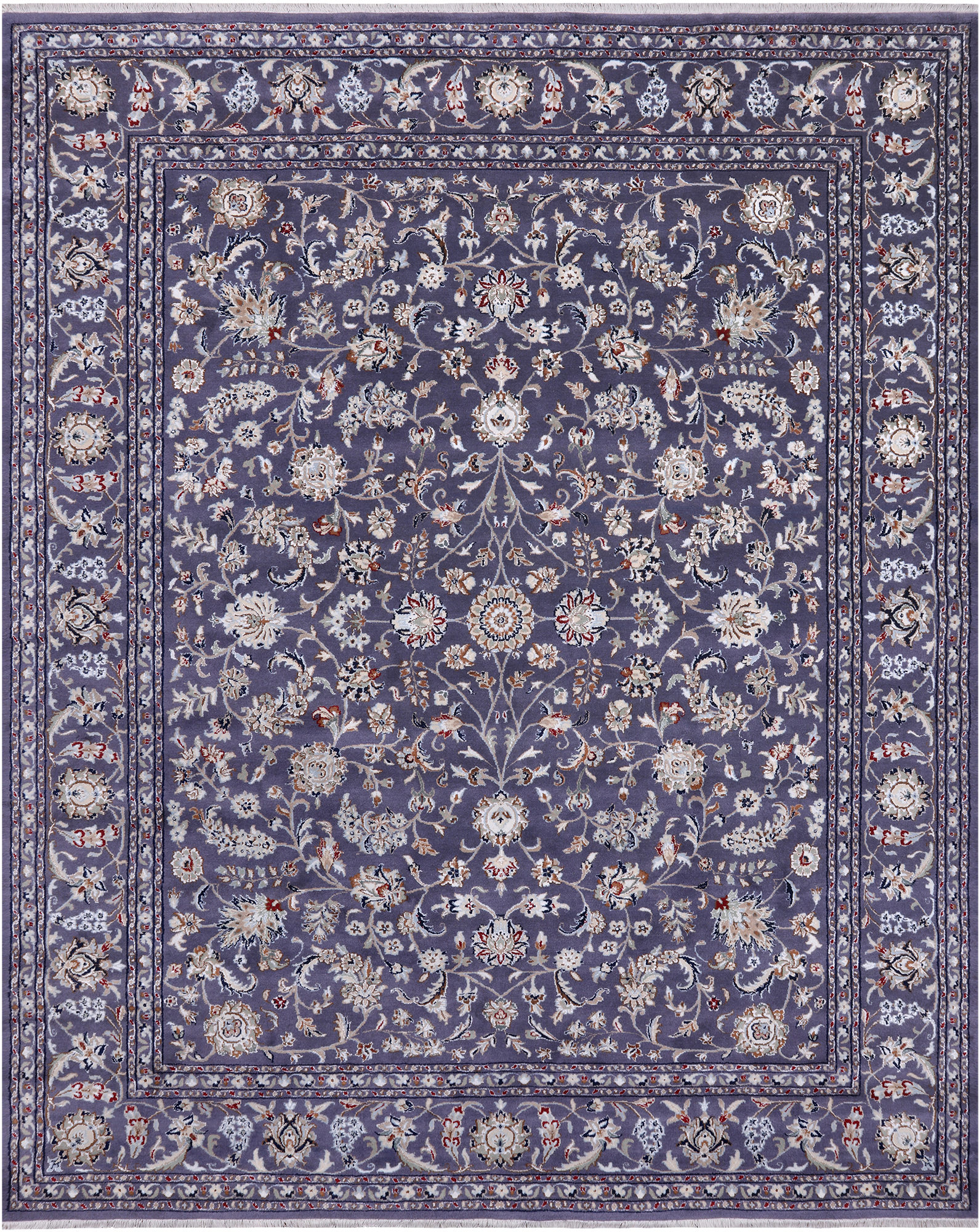 Grey Persian Nain Hand Knotted Wool & Silk Rug - 8' 0" X 10' 1"
