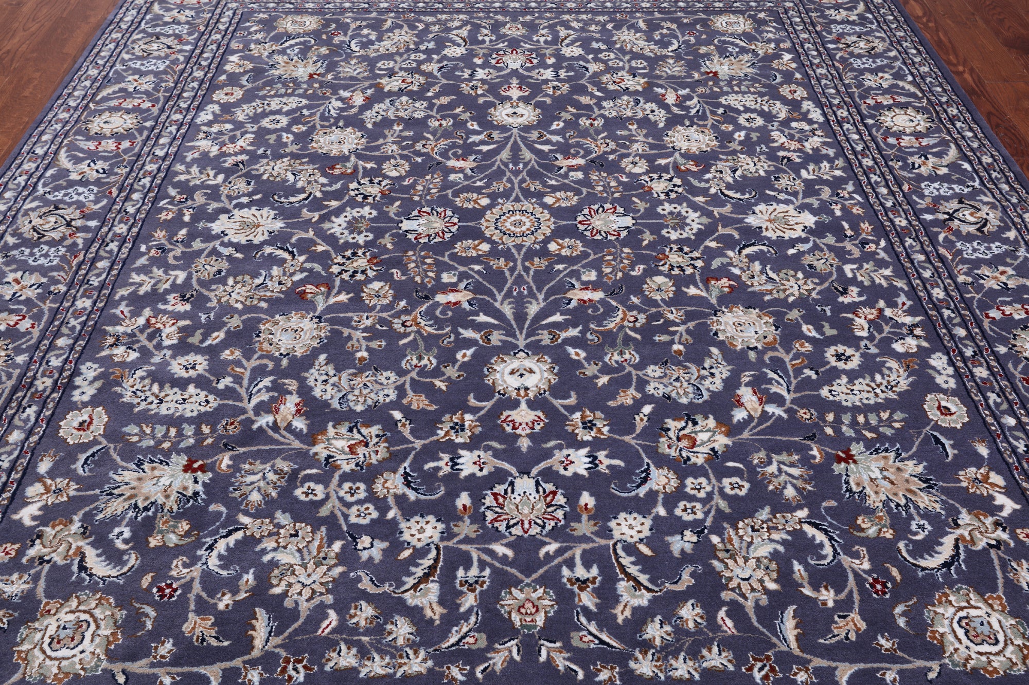 Grey Persian Nain Hand Knotted Wool & Silk Rug - 8' 0" X 10' 1"