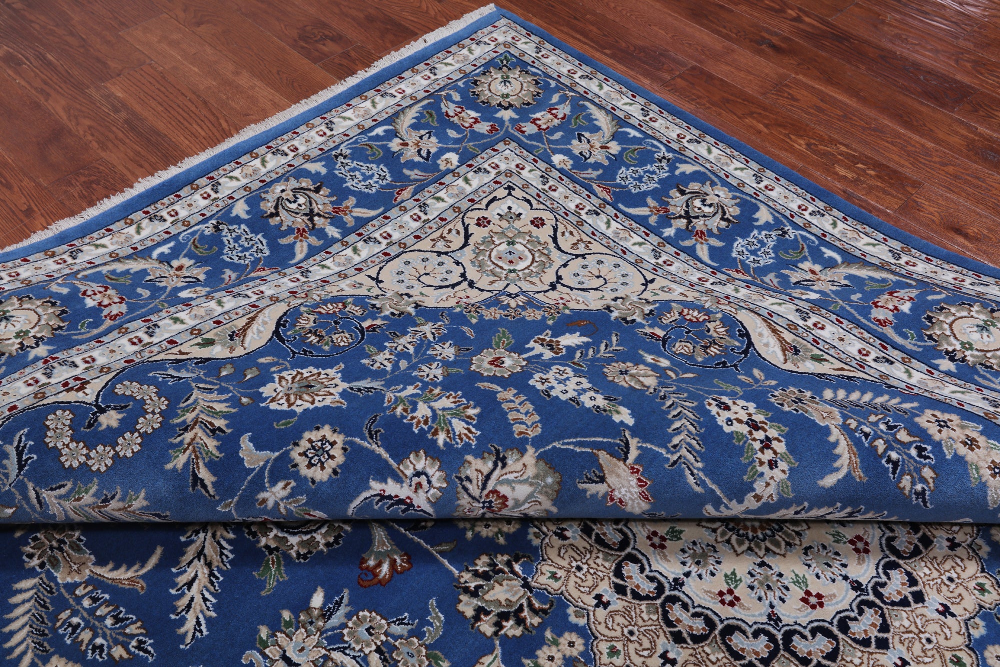 Blue Persian Nain Hand Knotted Wool & Silk Rug - 8' 11" X 12' 4"