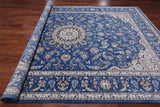 Blue Persian Nain Hand Knotted Wool & Silk Rug - 8' 11" X 12' 4"
