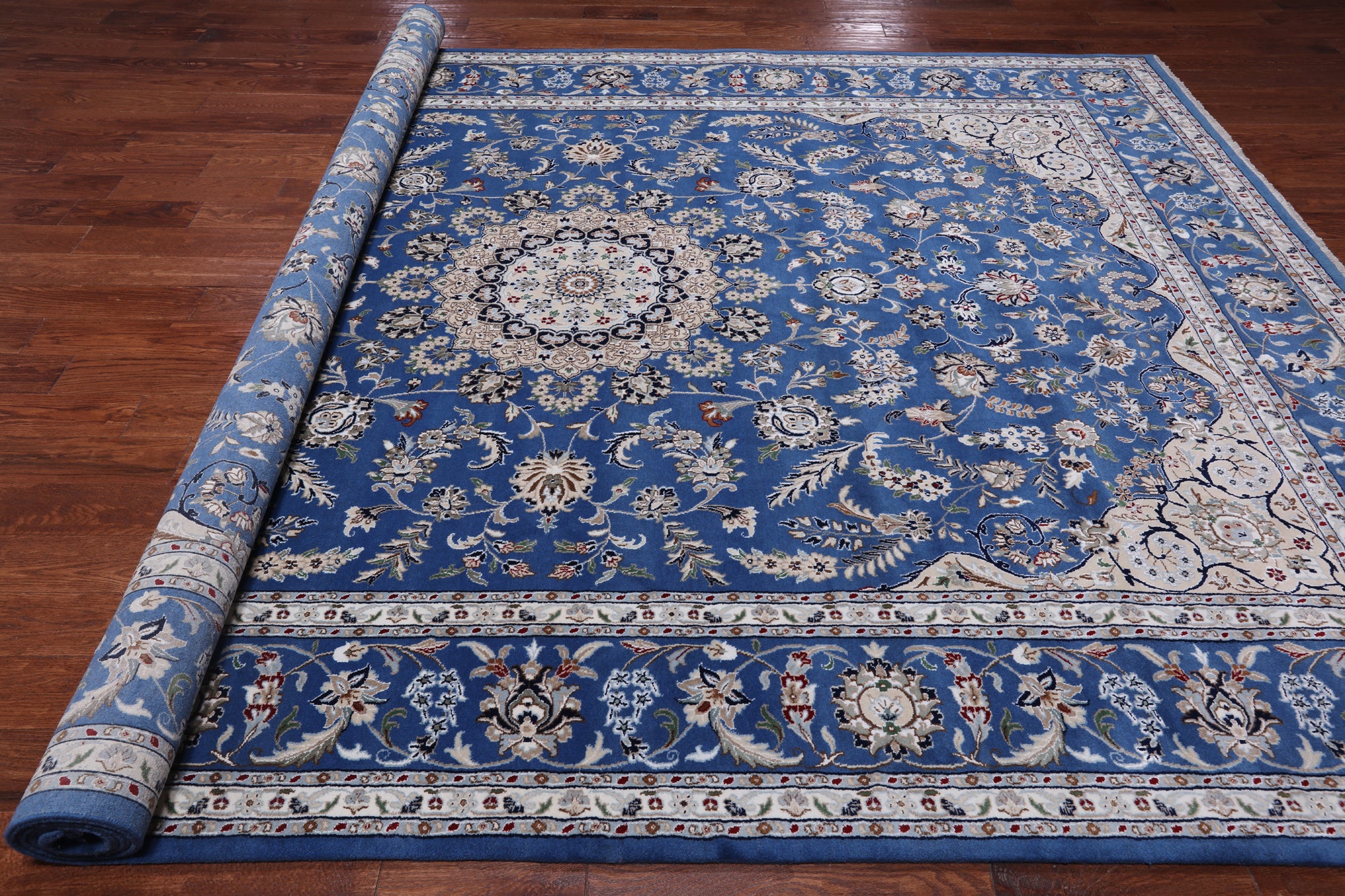 Blue Persian Nain Hand Knotted Wool & Silk Rug - 8' 11" X 12' 4"