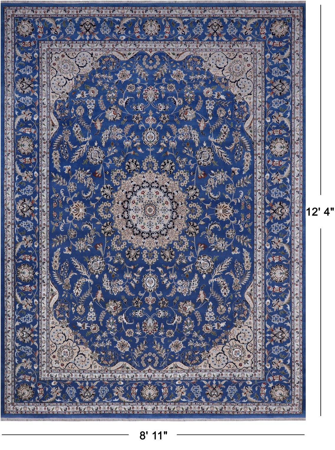 Blue Persian Nain Hand Knotted Wool & Silk Rug - 8' 11" X 12' 4"