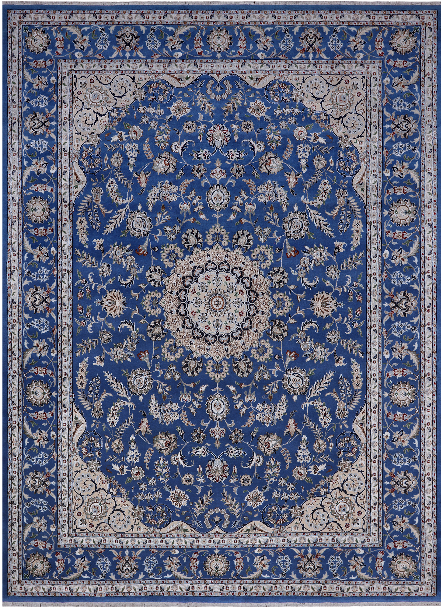 Blue Persian Nain Hand Knotted Wool & Silk Rug - 8' 11" X 12' 4"