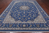 Blue Persian Nain Hand Knotted Wool & Silk Rug - 8' 11" X 12' 4"