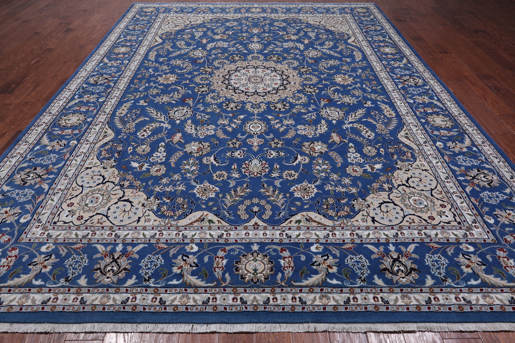 Blue Persian Nain Hand Knotted Wool & Silk Rug - 8' 11" X 12' 4"