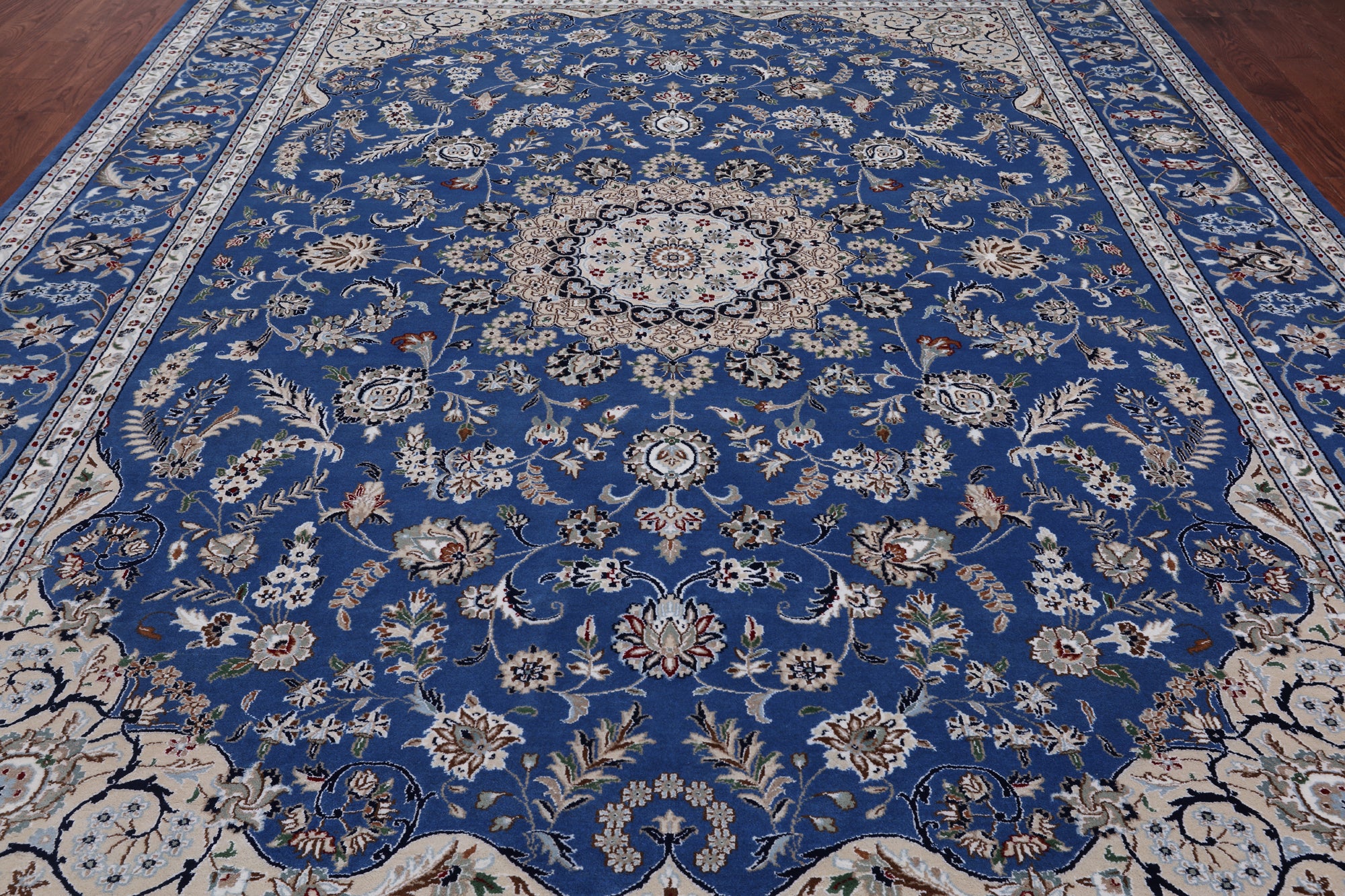 Blue Persian Nain Hand Knotted Wool & Silk Rug - 8' 11" X 12' 4"
