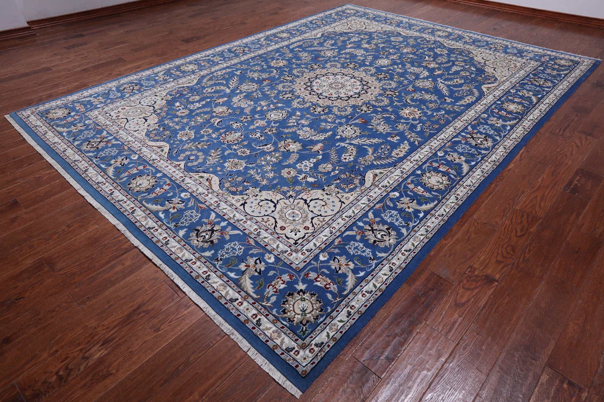 Blue Persian Nain Hand Knotted Wool & Silk Rug - 8' 11" X 12' 4"