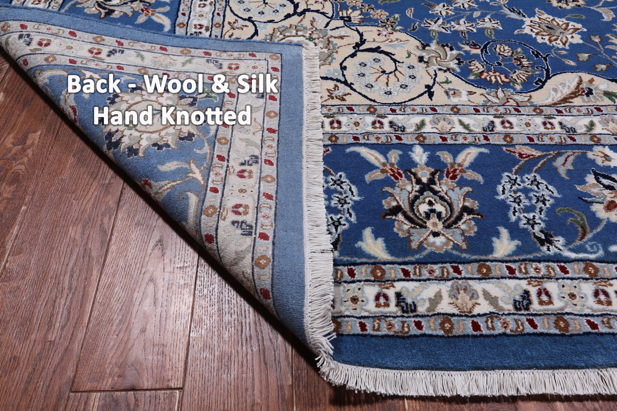 Blue Persian Nain Hand Knotted Wool & Silk Rug - 8' 11" X 12' 4"