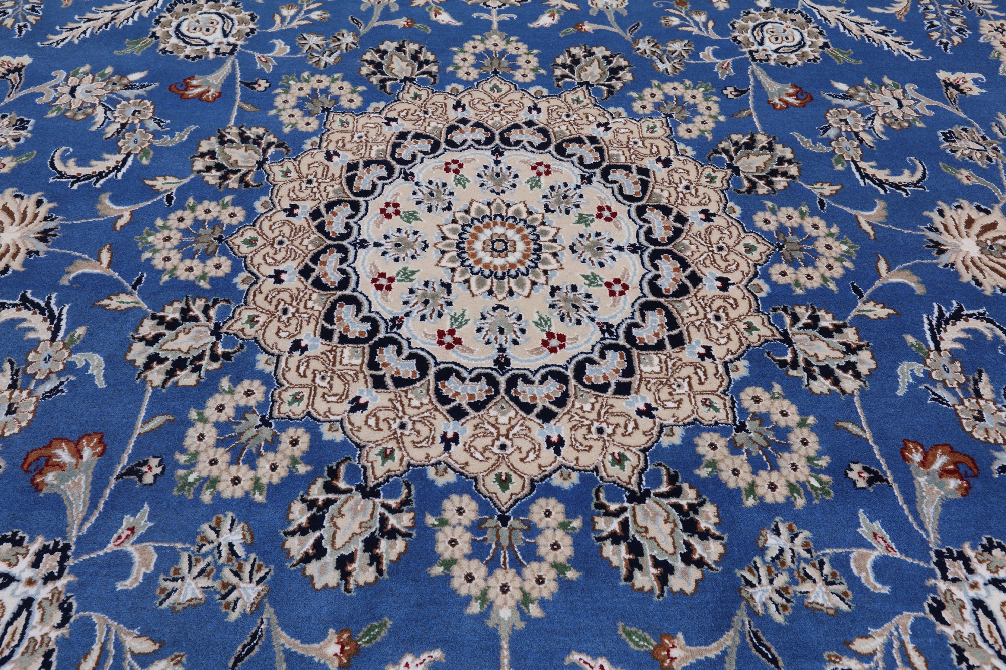 Blue Persian Nain Hand Knotted Wool & Silk Rug - 8' 11" X 12' 4"