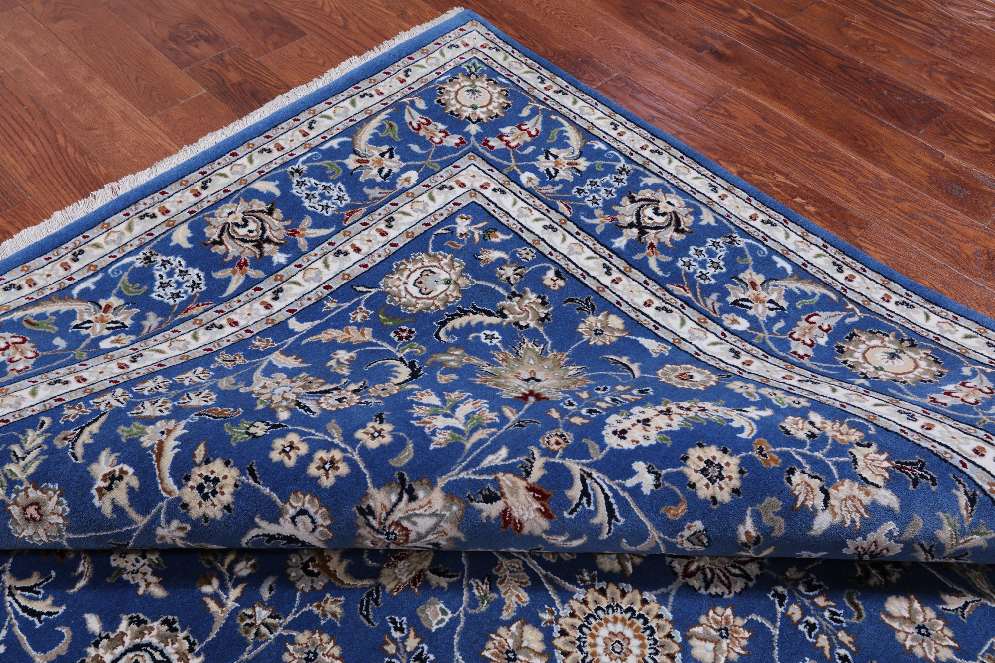 Blue Persian Nain Hand Knotted Wool & Silk Rug - 8' 0" X 10' 1"