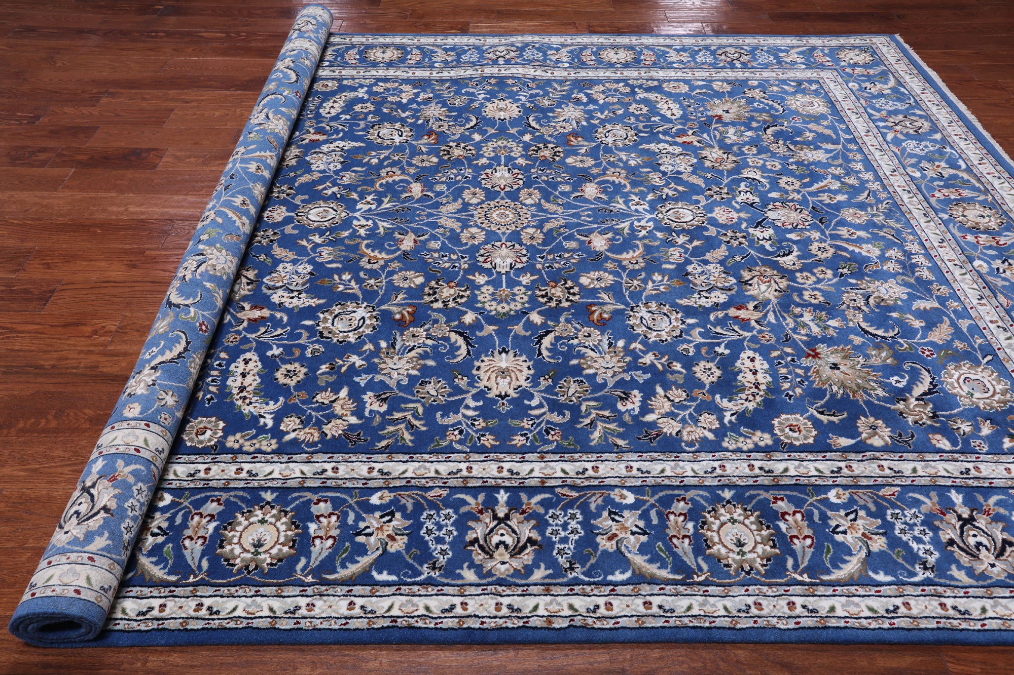 Blue Persian Nain Hand Knotted Wool & Silk Rug - 8' 0" X 10' 1"