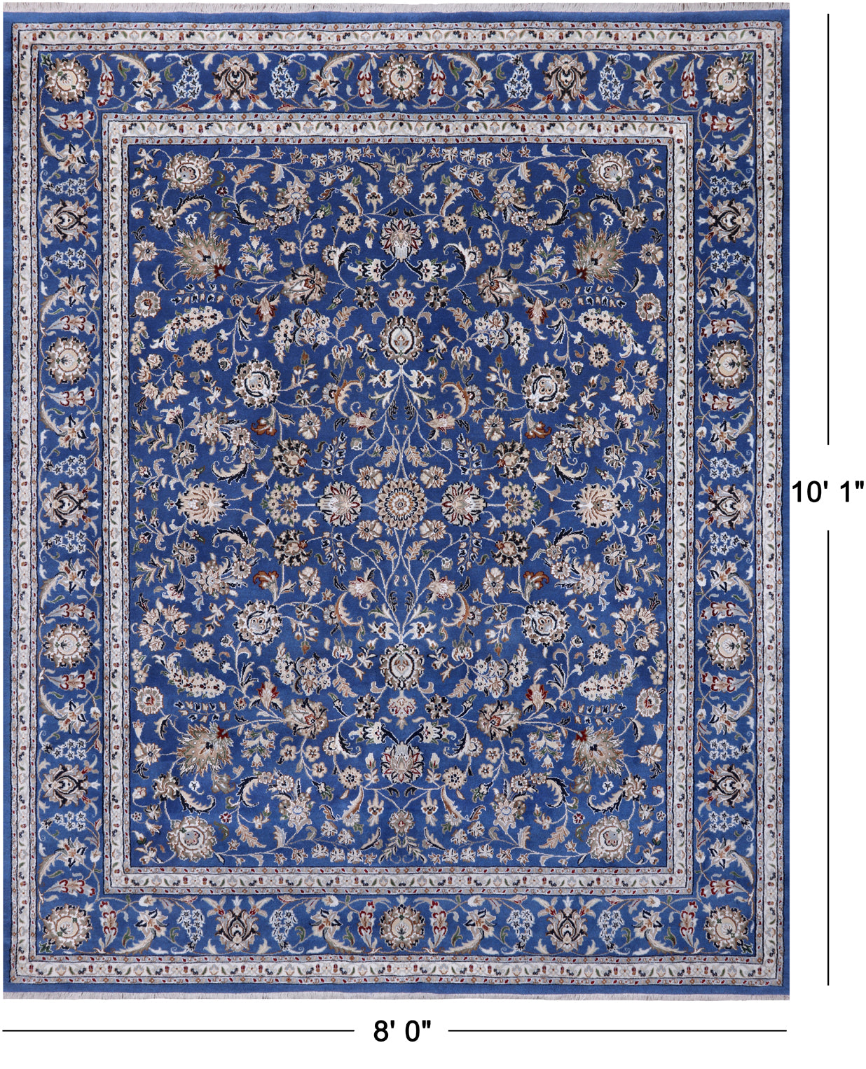 Blue Persian Nain Hand Knotted Wool & Silk Rug - 8' 0" X 10' 1"