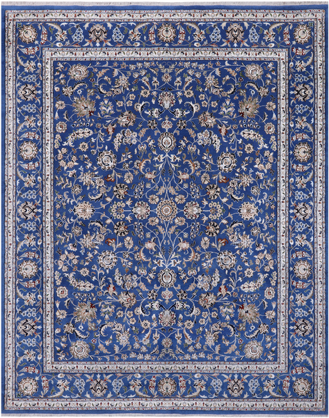 Blue Persian Nain Hand Knotted Wool & Silk Rug - 8' 0" X 10' 1"