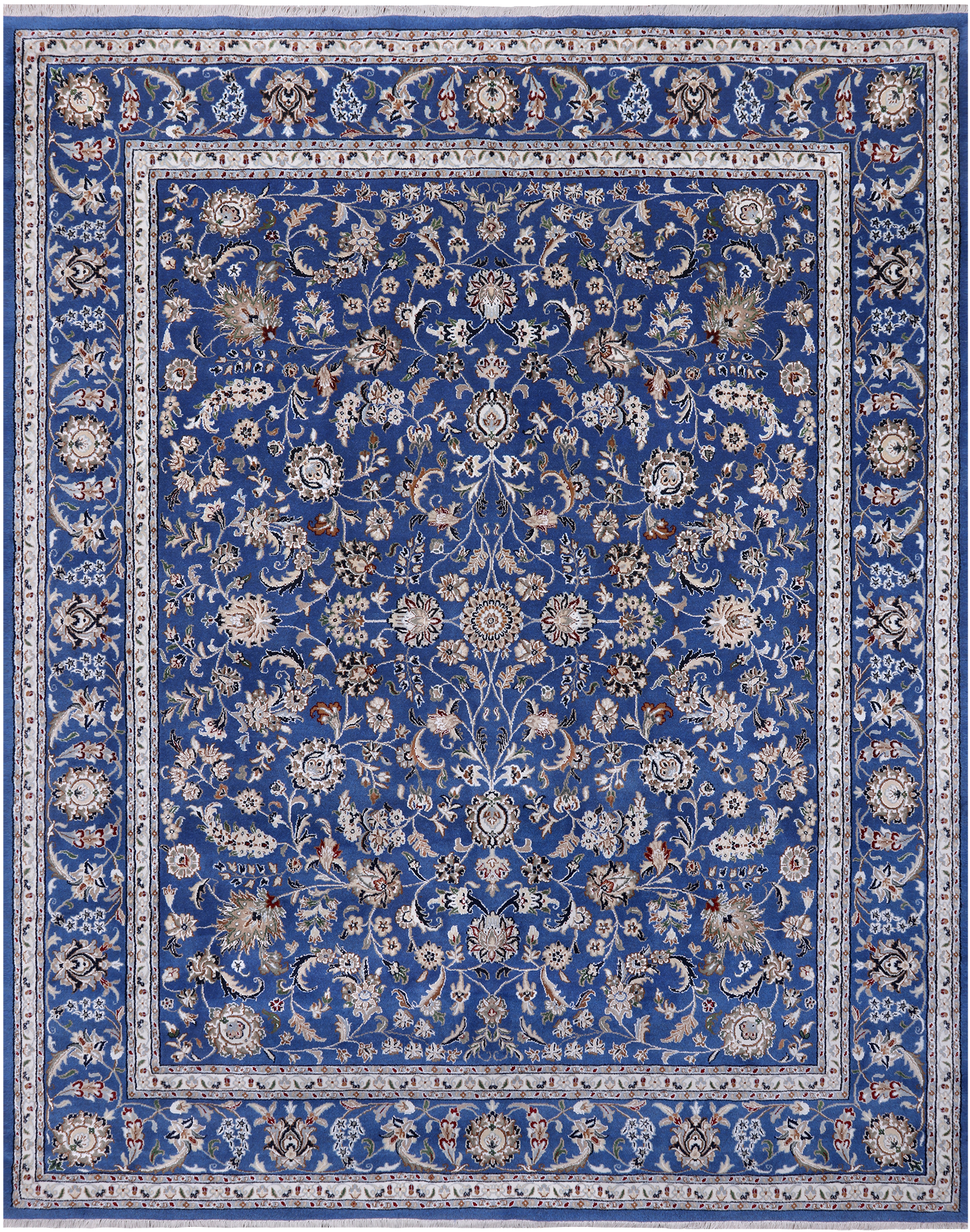 Blue Persian Nain Hand Knotted Wool & Silk Rug - 8' 0" X 10' 1"