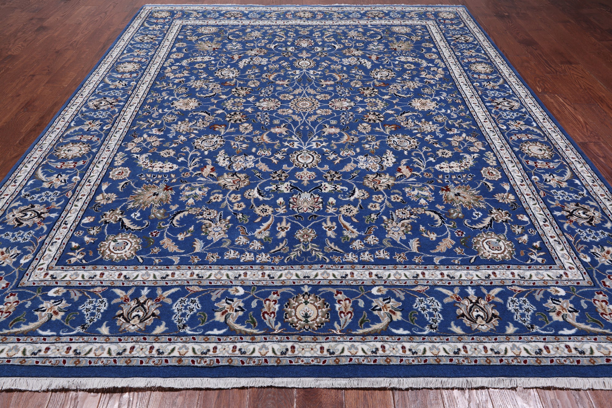 Blue Persian Nain Hand Knotted Wool & Silk Rug - 8' 0" X 10' 1"