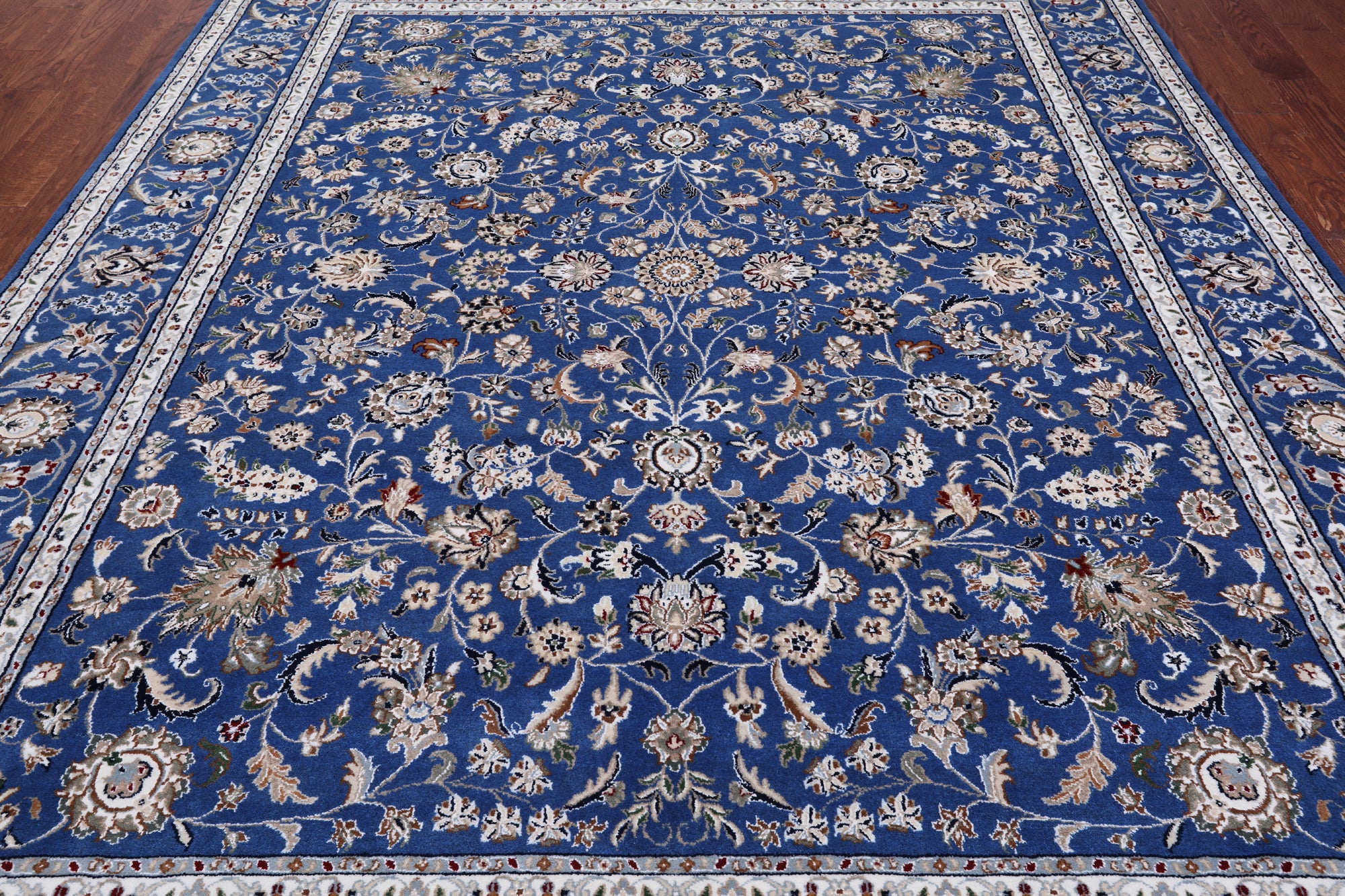 Blue Persian Nain Hand Knotted Wool & Silk Rug - 8' 0" X 10' 1"