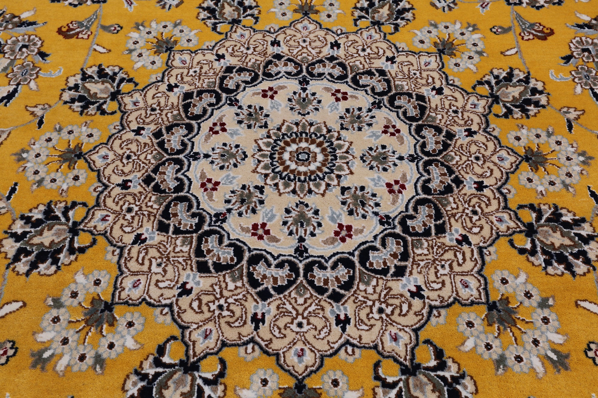 Gold Square Persian Nain Hand-Knotted Wool & Silk Rug - 8' 10" X 8' 10"