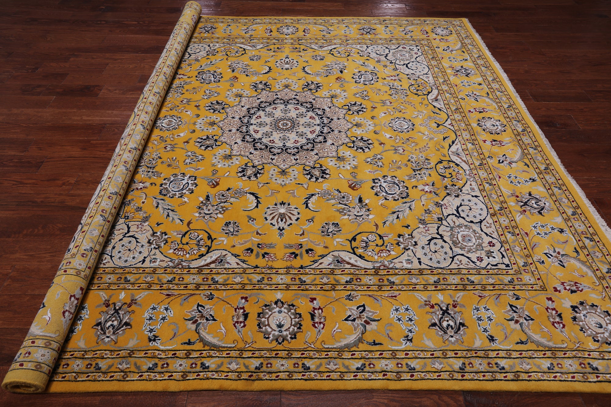 Gold Square Persian Nain Hand-Knotted Wool & Silk Rug - 8' 10" X 8' 10"