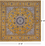 Gold Square Persian Nain Hand-Knotted Wool & Silk Rug - 8' 10" X 8' 10"
