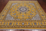 Gold Square Persian Nain Hand-Knotted Wool & Silk Rug - 8' 10" X 8' 10"