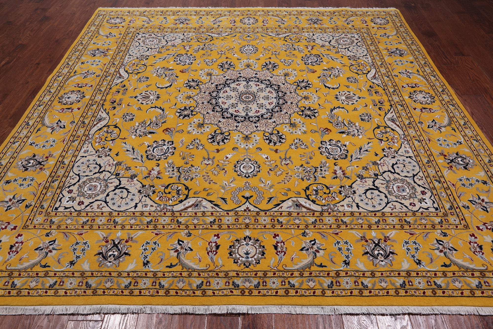 Gold Square Persian Nain Hand-Knotted Wool & Silk Rug - 8' 10" X 8' 10"
