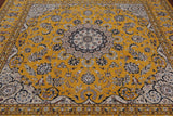 Gold Square Persian Nain Hand-Knotted Wool & Silk Rug - 8' 10" X 8' 10"