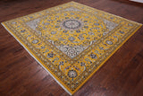 Gold Square Persian Nain Hand-Knotted Wool & Silk Rug - 8' 10" X 8' 10"