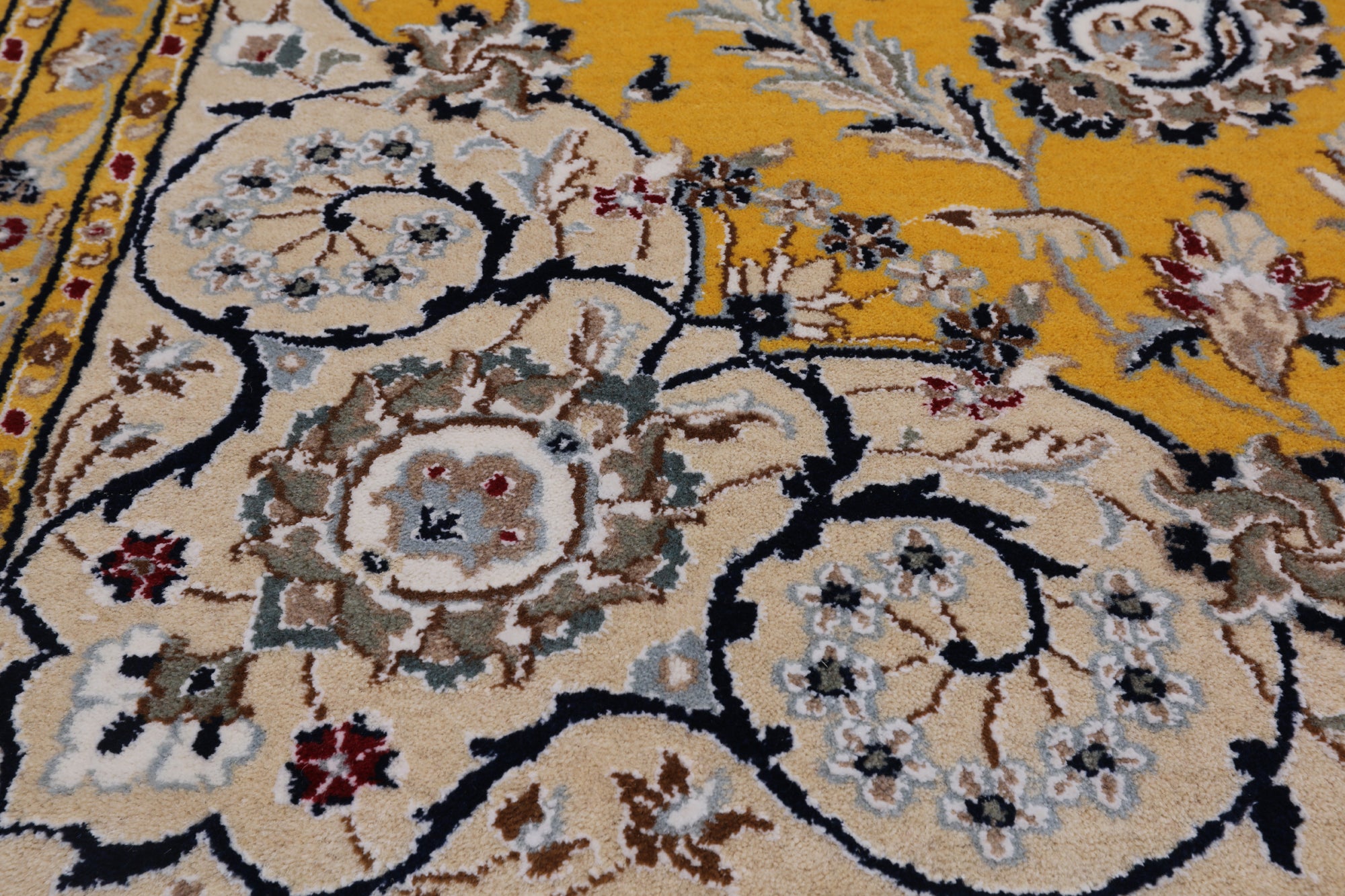 Gold Square Persian Nain Hand-Knotted Wool & Silk Rug - 8' 10" X 8' 10"