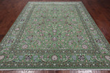 Green Persian Nain Handmade Wool & Silk Rug - 8' 2" X 10' 4"