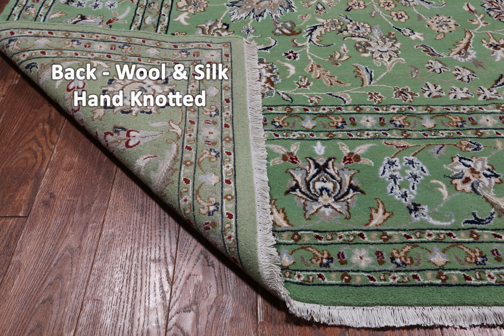 Green Persian Nain Handmade Wool & Silk Rug - 8' 2" X 10' 4"