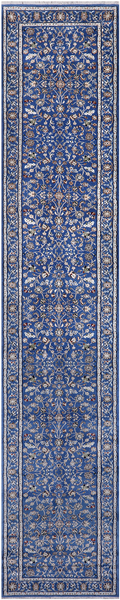Blue Persian Nain Hand Knotted Wool & Silk Rug - 2' 7" X 14' 2"