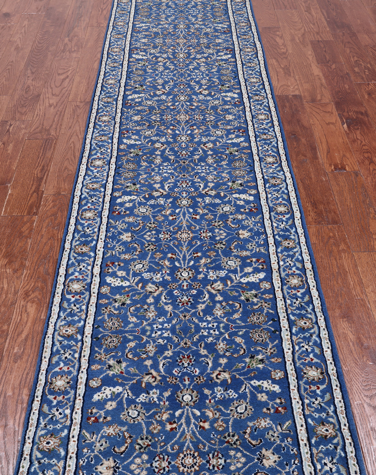 Blue Persian Nain Hand Knotted Wool & Silk Rug - 2' 7" X 14' 2"