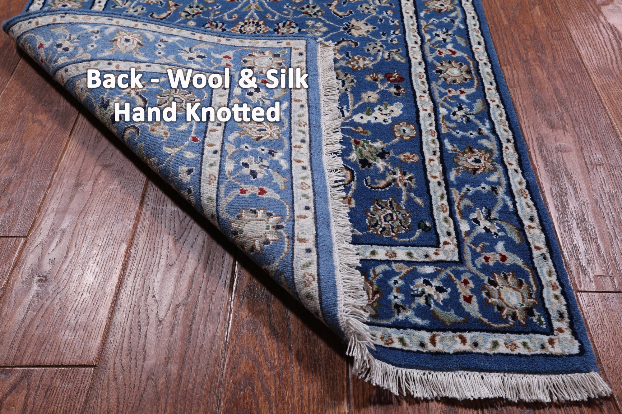 Blue Persian Nain Hand Knotted Wool & Silk Rug - 2' 7" X 14' 2"