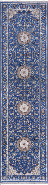 Blue Persian Nain Handmade Wool & Silk Rug - 2' 8" X 10' 3"