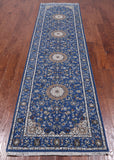 Blue Persian Nain Handmade Wool & Silk Rug - 2' 8" X 10' 3"