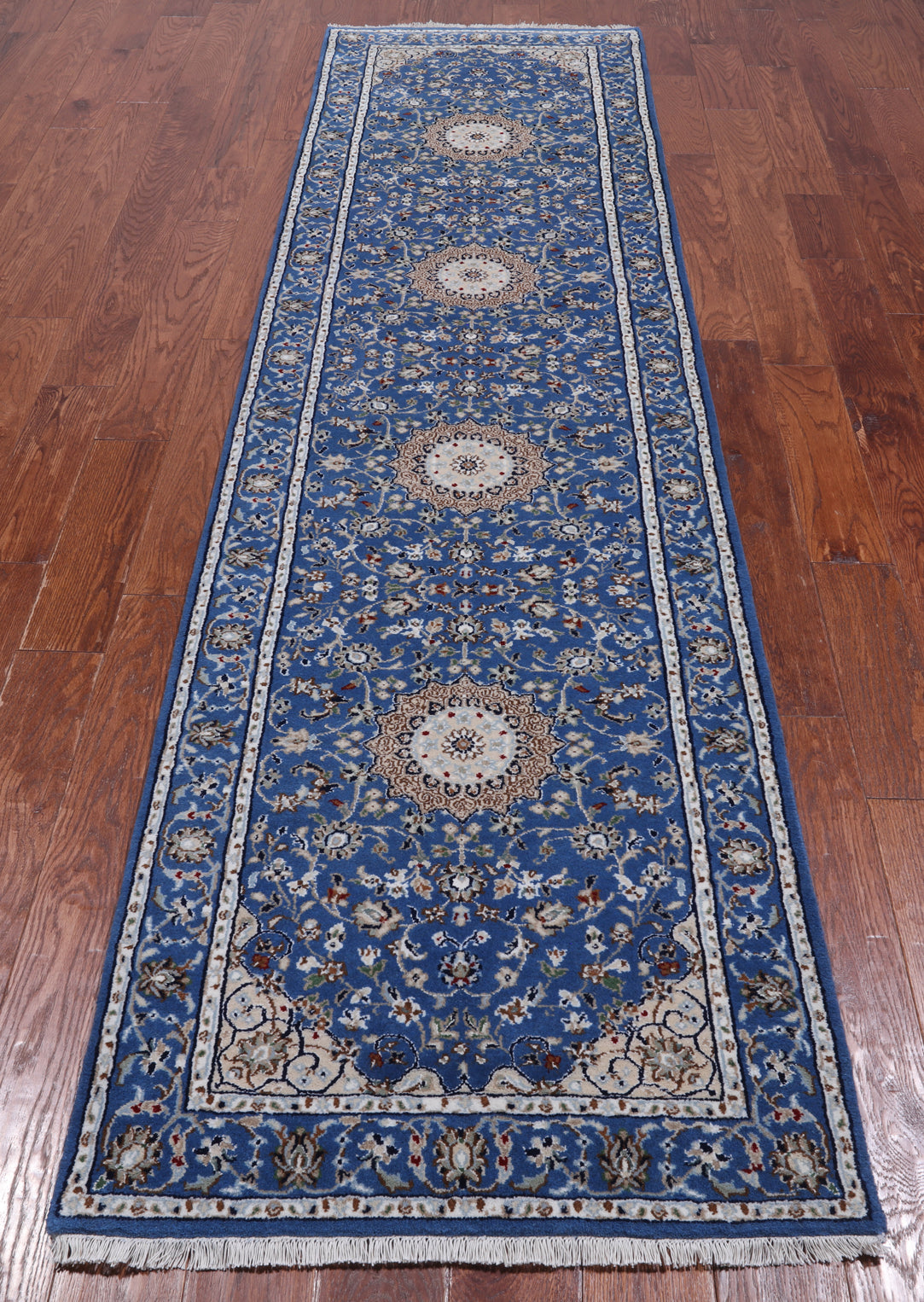Blue Persian Nain Handmade Wool & Silk Rug - 2' 8" X 10' 3"