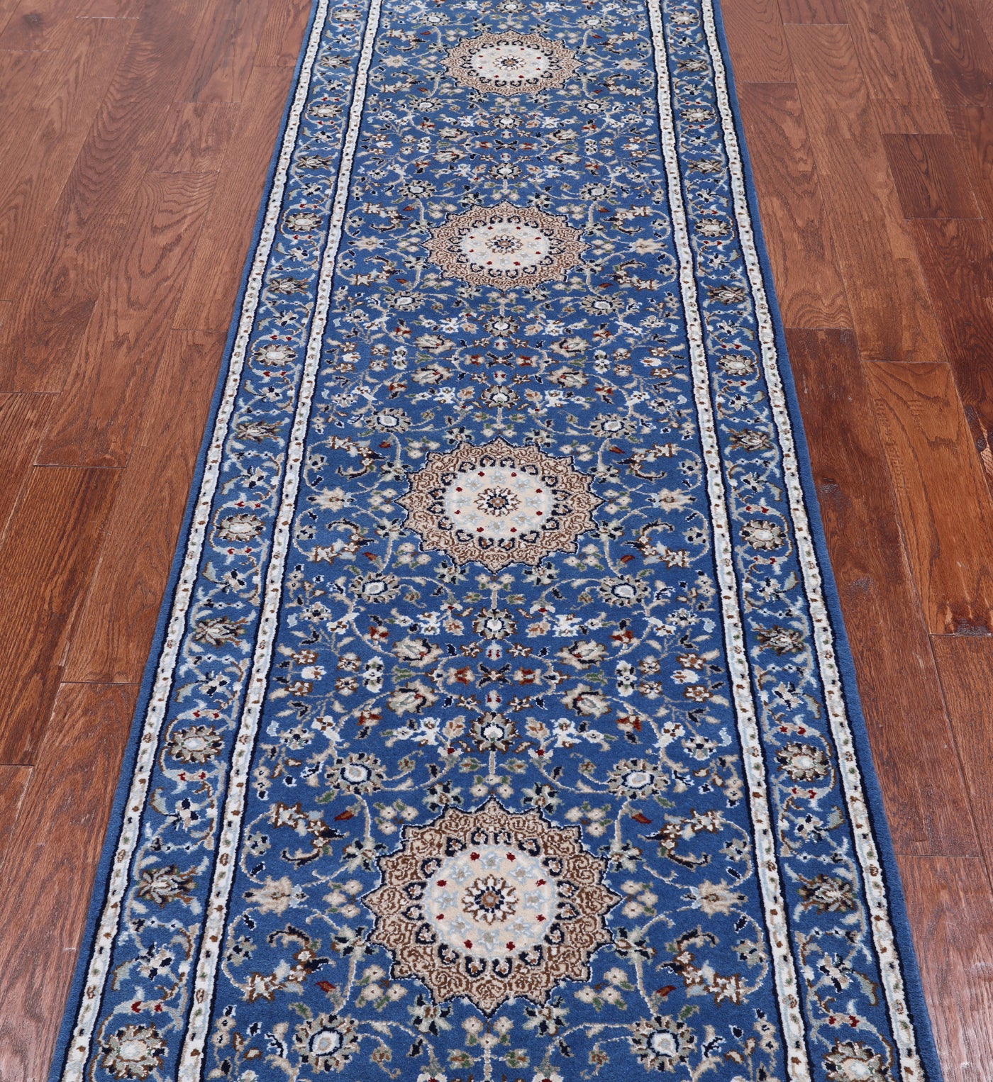 Blue Persian Nain Handmade Wool & Silk Rug - 2' 8" X 10' 3"
