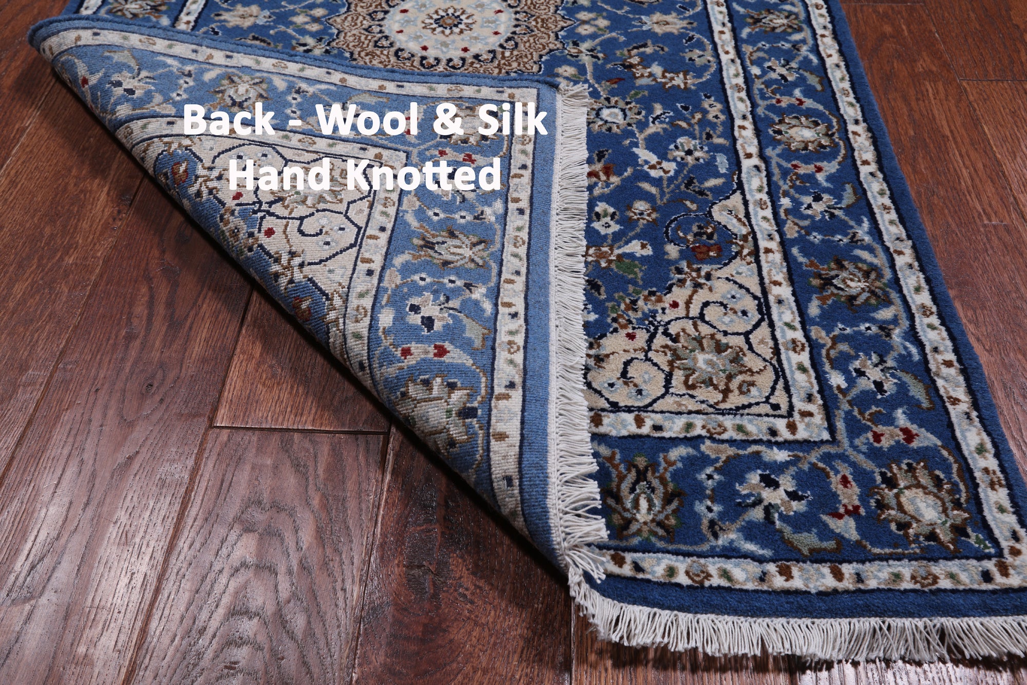Blue Persian Nain Handmade Wool & Silk Rug - 2' 8" X 10' 3"