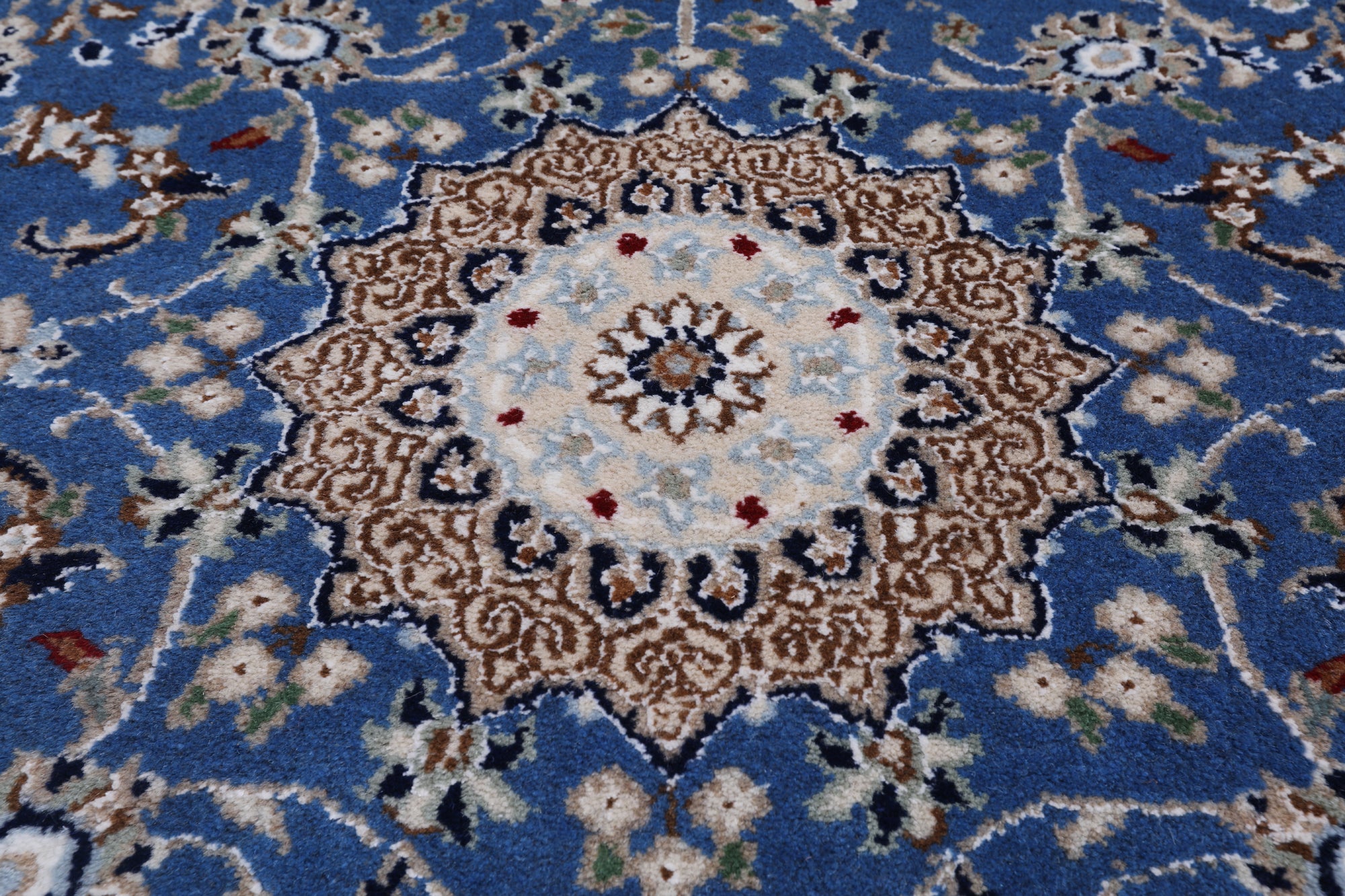 Blue Persian Nain Handmade Wool & Silk Rug - 2' 8" X 10' 3"